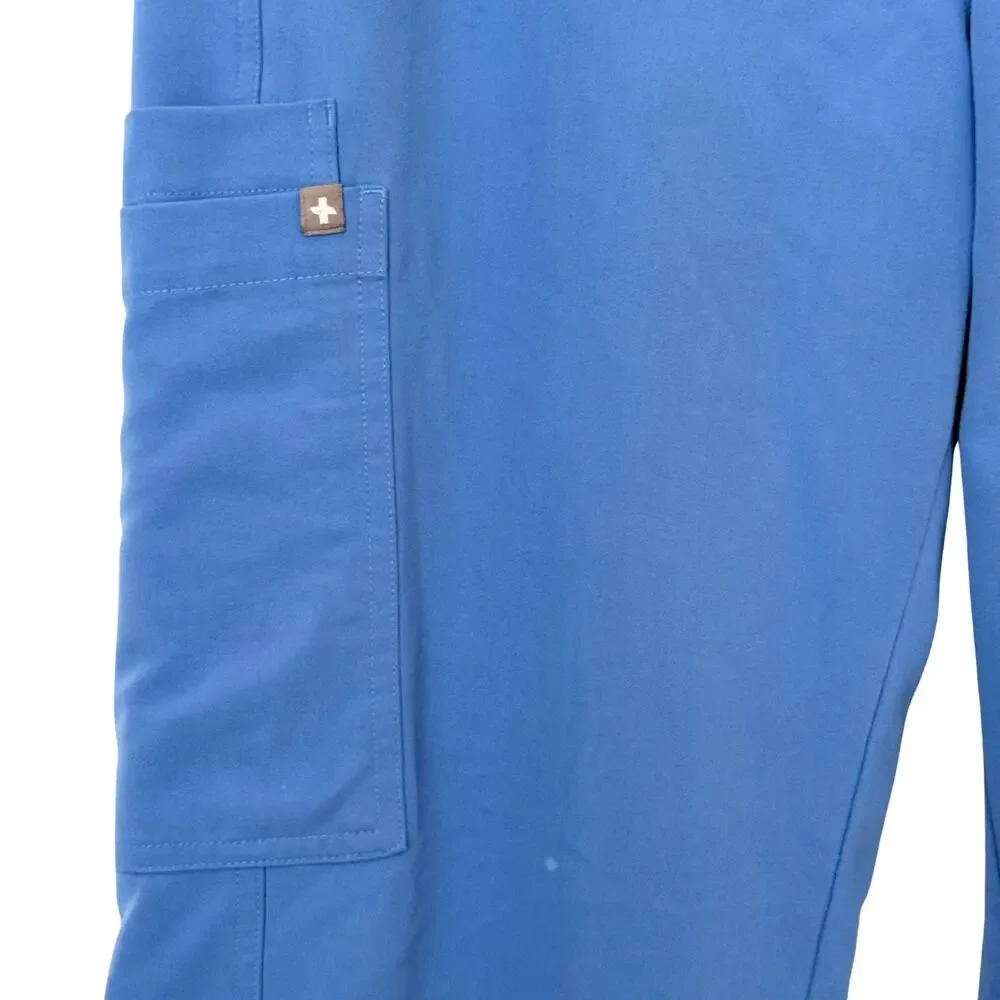 FIGS Axim Scrub Blue Straight Pants Mens Large Pockets Drawstring Uniform Nurse